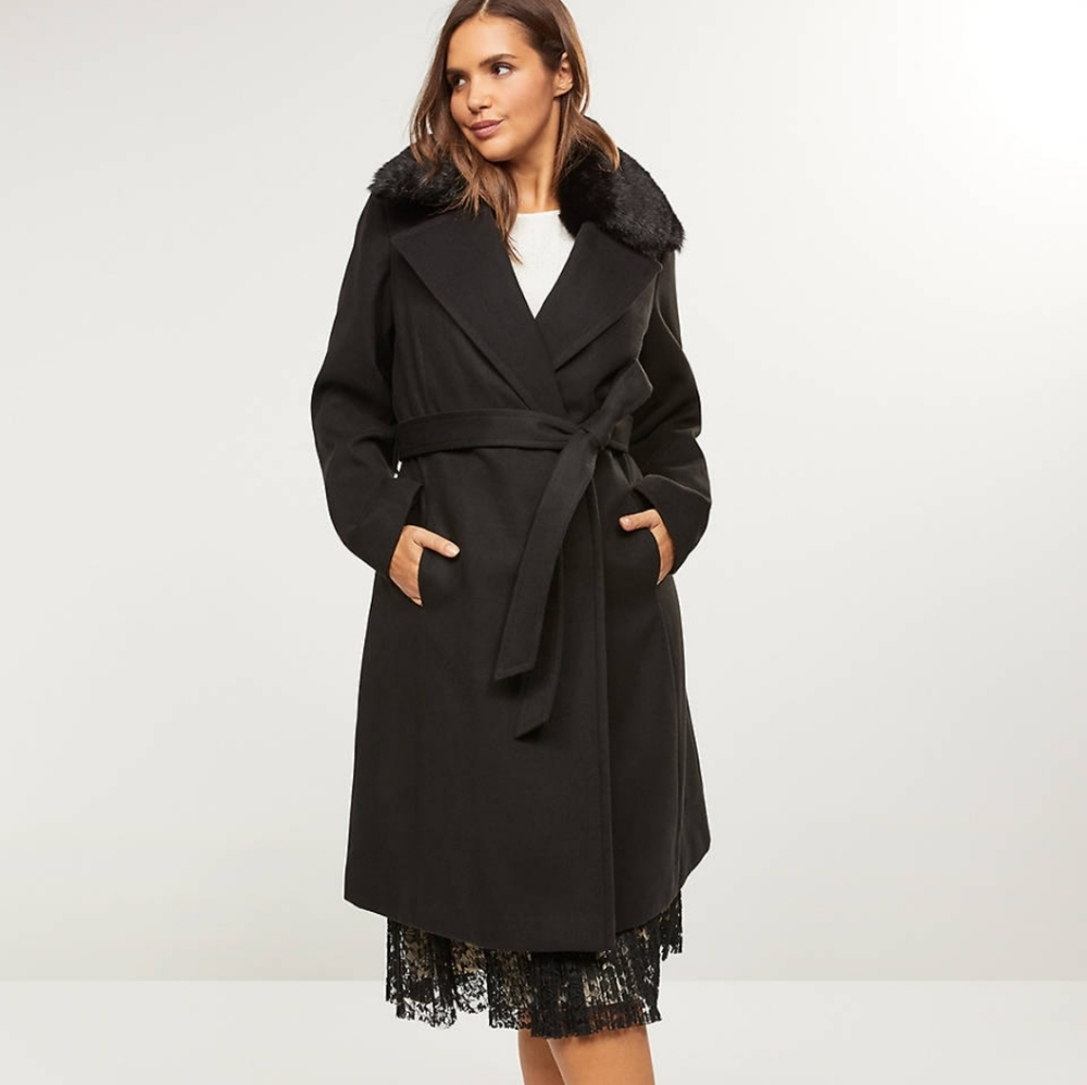 NWT black faux fur trim coat plus-size